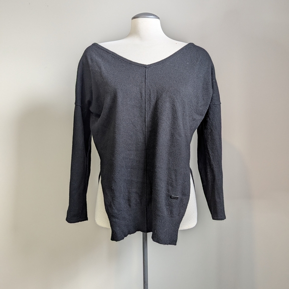 Titika Black Deconstructed Split Hem Wool Sweater Medium Workwear Goth Witchy - Picture 2 of 7